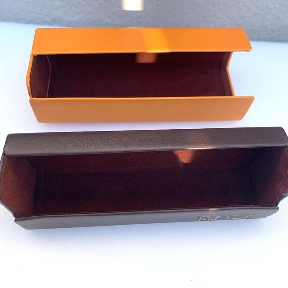 Paul Frank Orange & Brown Leather Sliding Sunglasses Eye Glasses Case Hard Sided - Picture 3 of 5